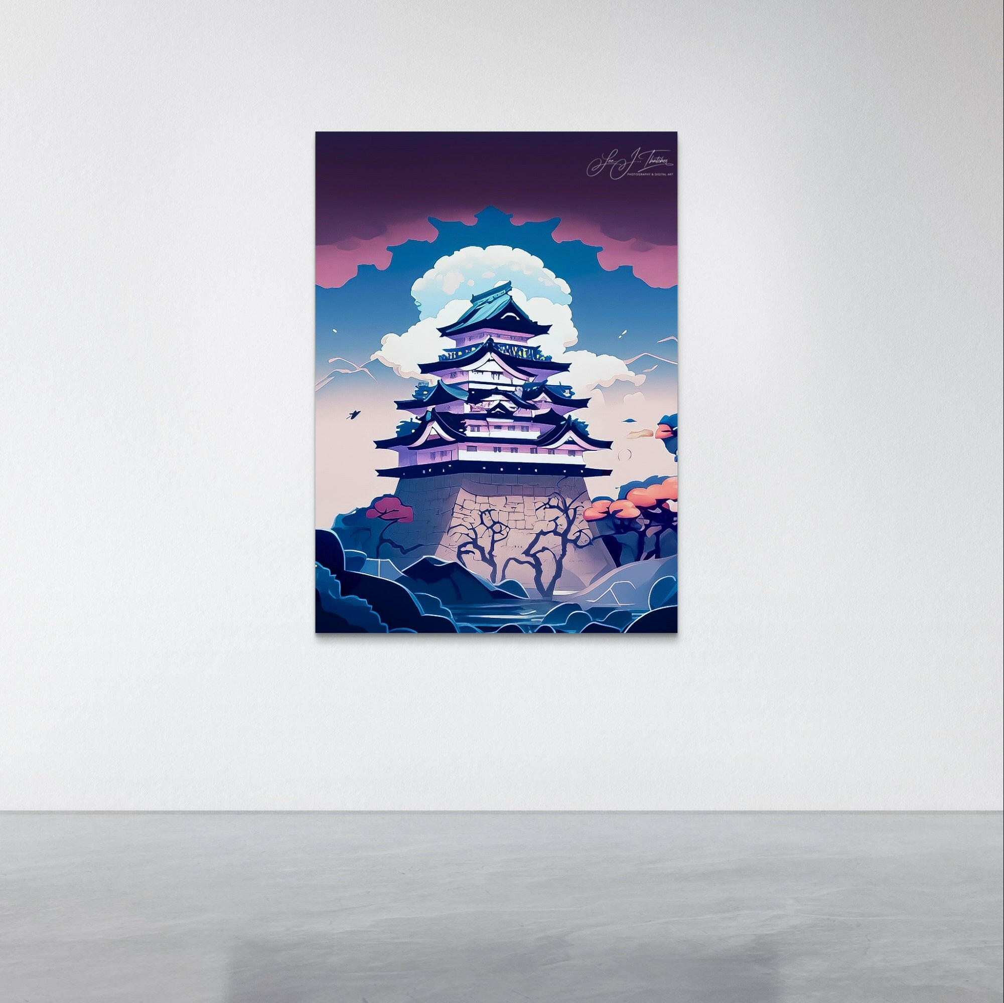 Castle Darkness, Osaka artwork, art prints, Japanese inspired artwork, Japanese architecture, Fantasy artwork, home decor, fantasy artwork, wall art, osaka art prints, Japan,