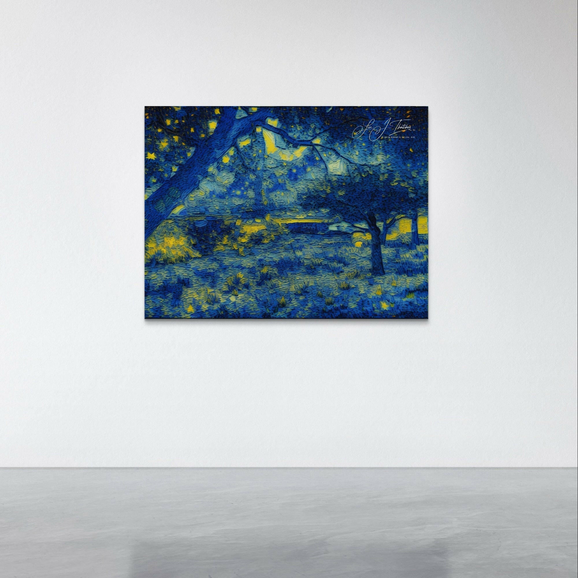 Christchurch Creek, abstract art, blue and yellow wall art, beautiful art for homes, beautiful art for businesses, Fine Art Photography, Digital art prints, wall art home decor, art prints online, Best art prints, van gogh inspired art,