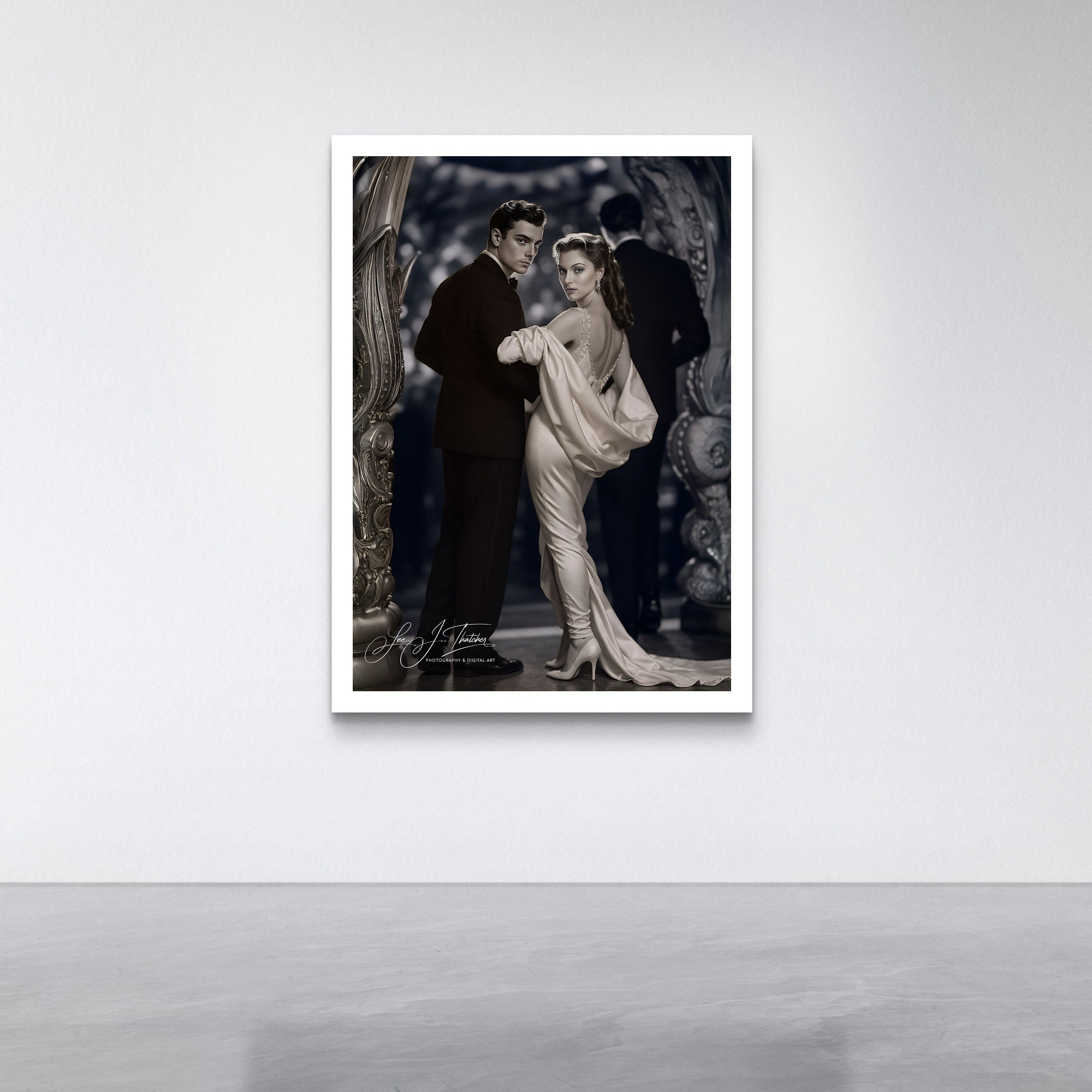 classic Hollywood photography, vintage elegance, Glamorous couple, elegant art, art print,