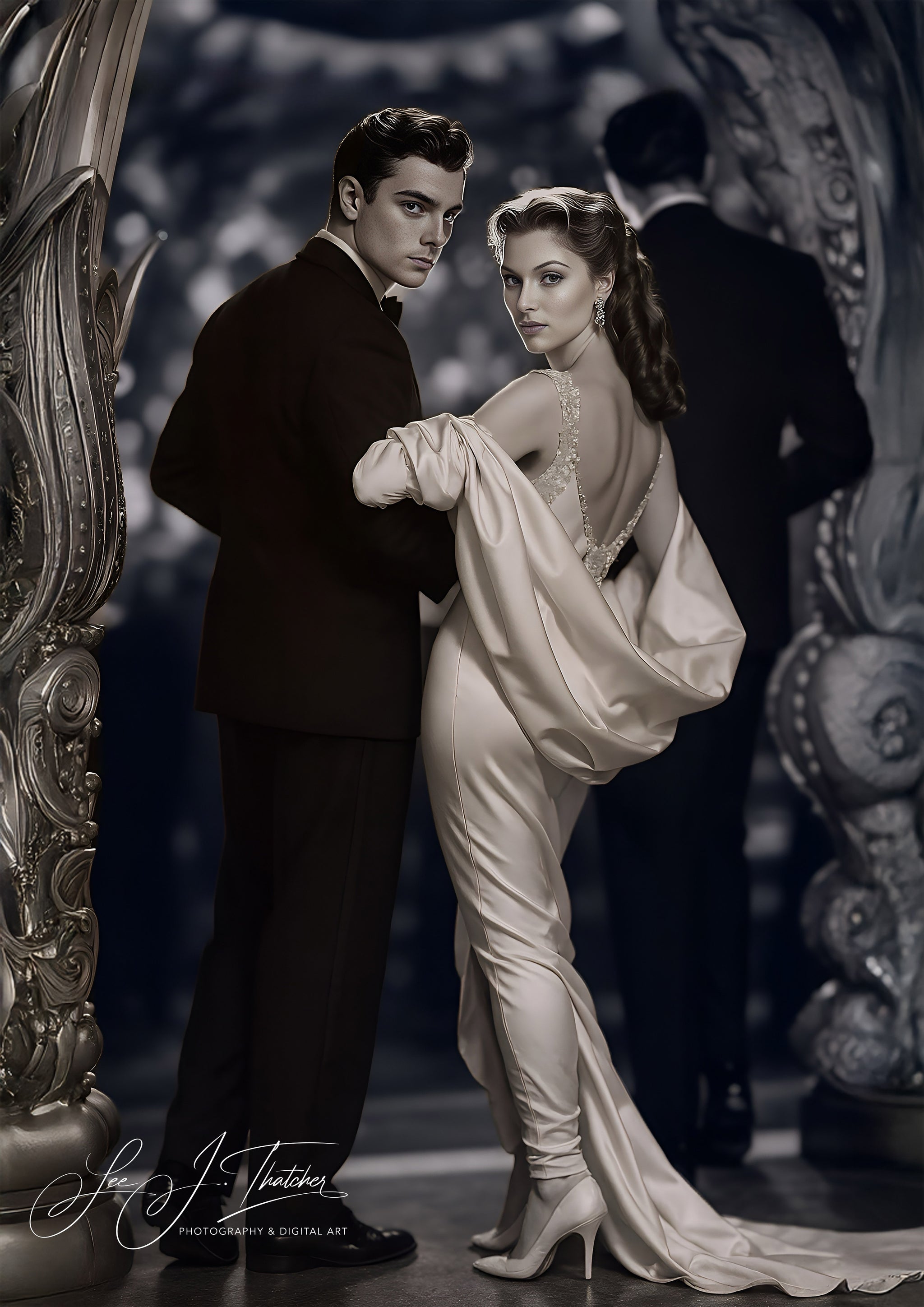 Old Hollywood, Vintage glamour photography, Digital art print, Wall art, elegant couple, red carpet couple, gallery wall art, gallery quality art prints