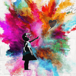 Inspired by B II, colourful street art, colourful wall art, girl with balloon, colourful wall art, colourful street art prints, pop art colourful street art prints, colourful art explosion, abstract explosion art, digital art, home art,