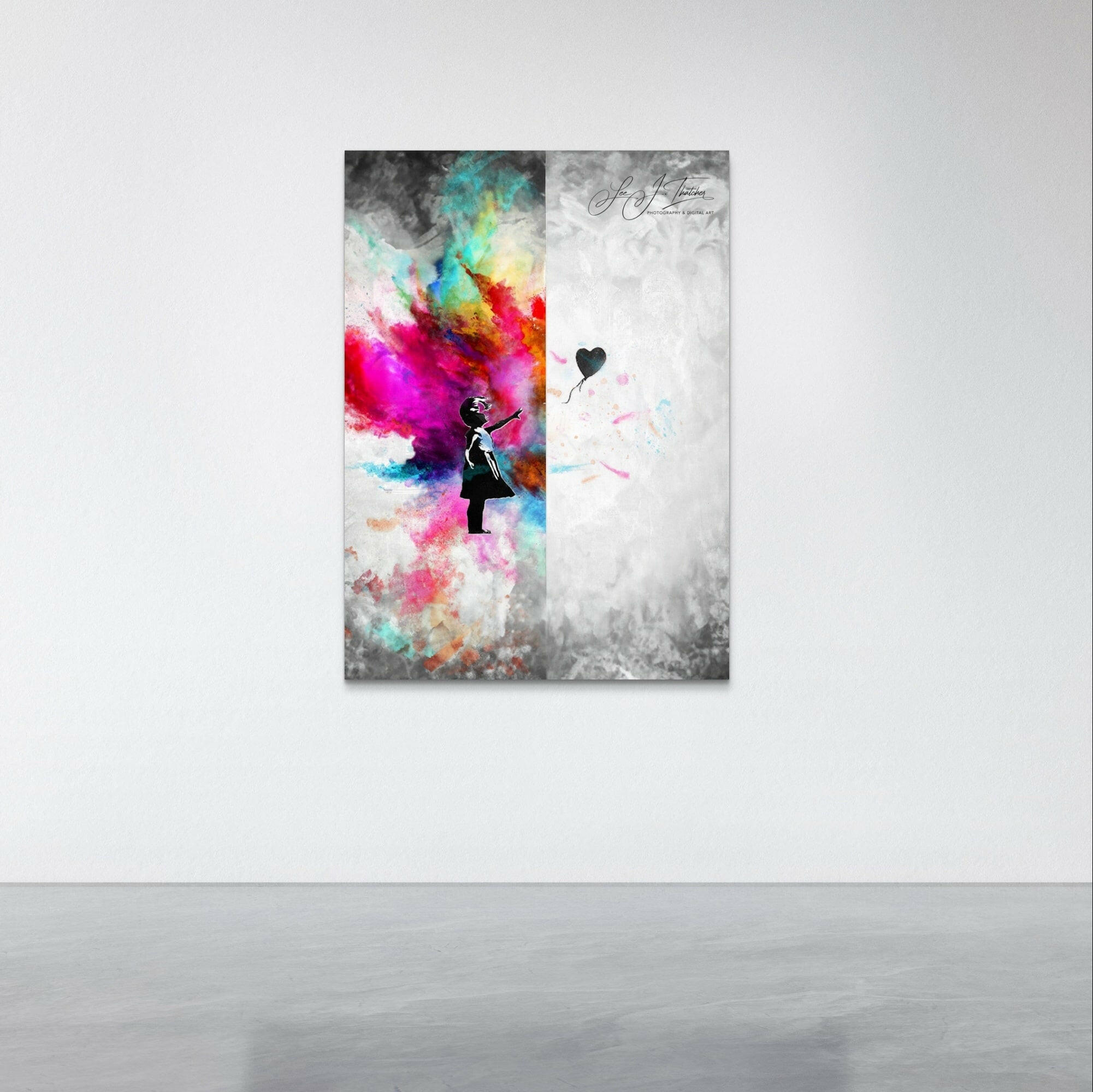 Inspired by B, Banksy inspired artwork, colourful artwork, street art, Art for home, art for business, Wall art, Art prints, small business, Fine digital art prints, balloon girl art, girl artwork