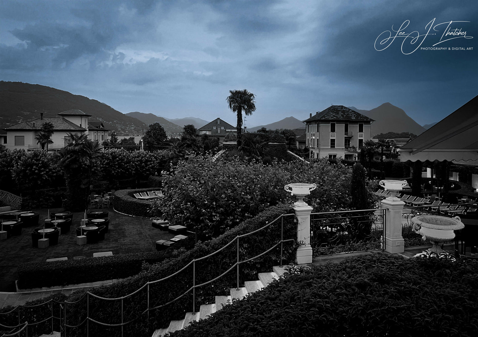 Italian Evening, lake district, Stresa photography, classic architecture photography, Italian photography prints,  Digital Art Prints for home, art for business, Travel Photography,