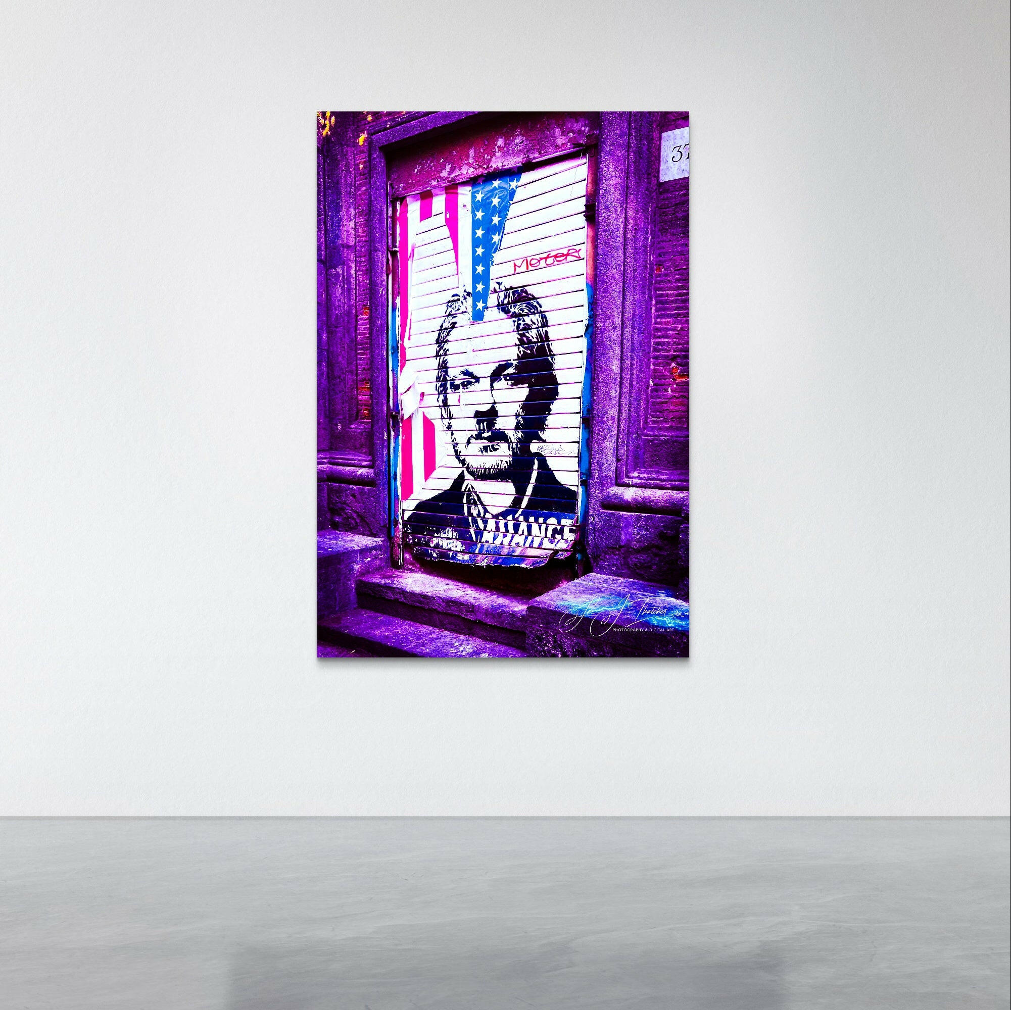 Julian, street art, Julian Assange, activism artwork, Fine Art Prints, Julian Assange Street Art, digital art prints, bold art prints, purple art, purple home decor, purple street art prints, purple art prints
