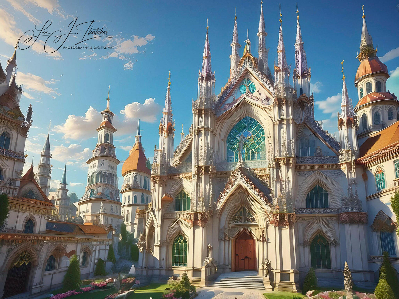Milan, digital art, Digital Art Prints, Fantasy art prints, Fairytale art, Duomo Cathedral, romantic fantasy buildings, Digitally enhanced realism, LJT digital art, castle art prints, Fairytale buildings, fairytale inspired art, romantic building,