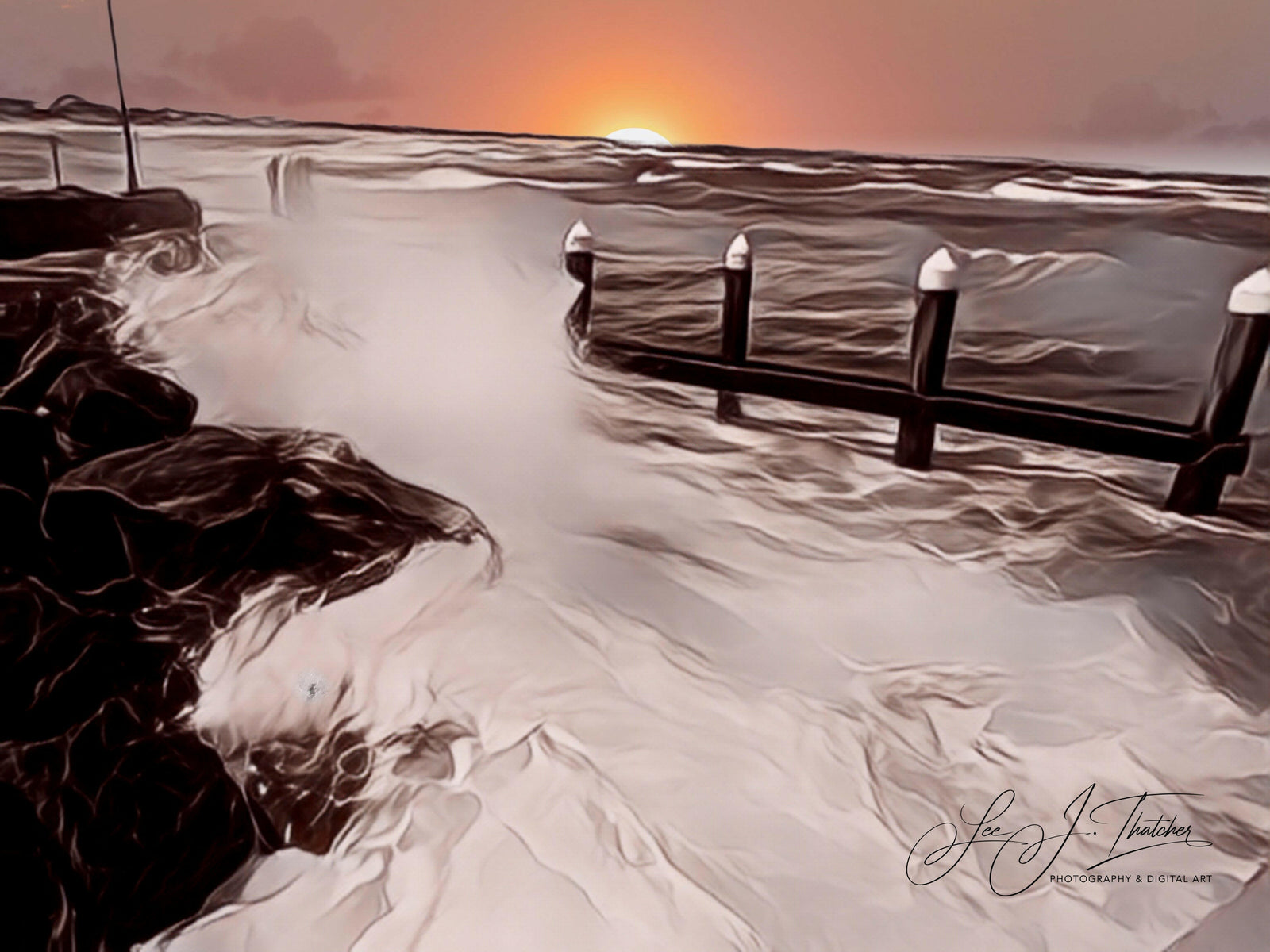 Mordy Whitewash, digital artistry, Mordialloc Pier, reworked photograph, pier artwork, beach waves photography, photography prints, Australian beach prints, neutral artwork, neutral home decor, wall decor, digital artist, Australian digital artist, reworked photography, LJT photography