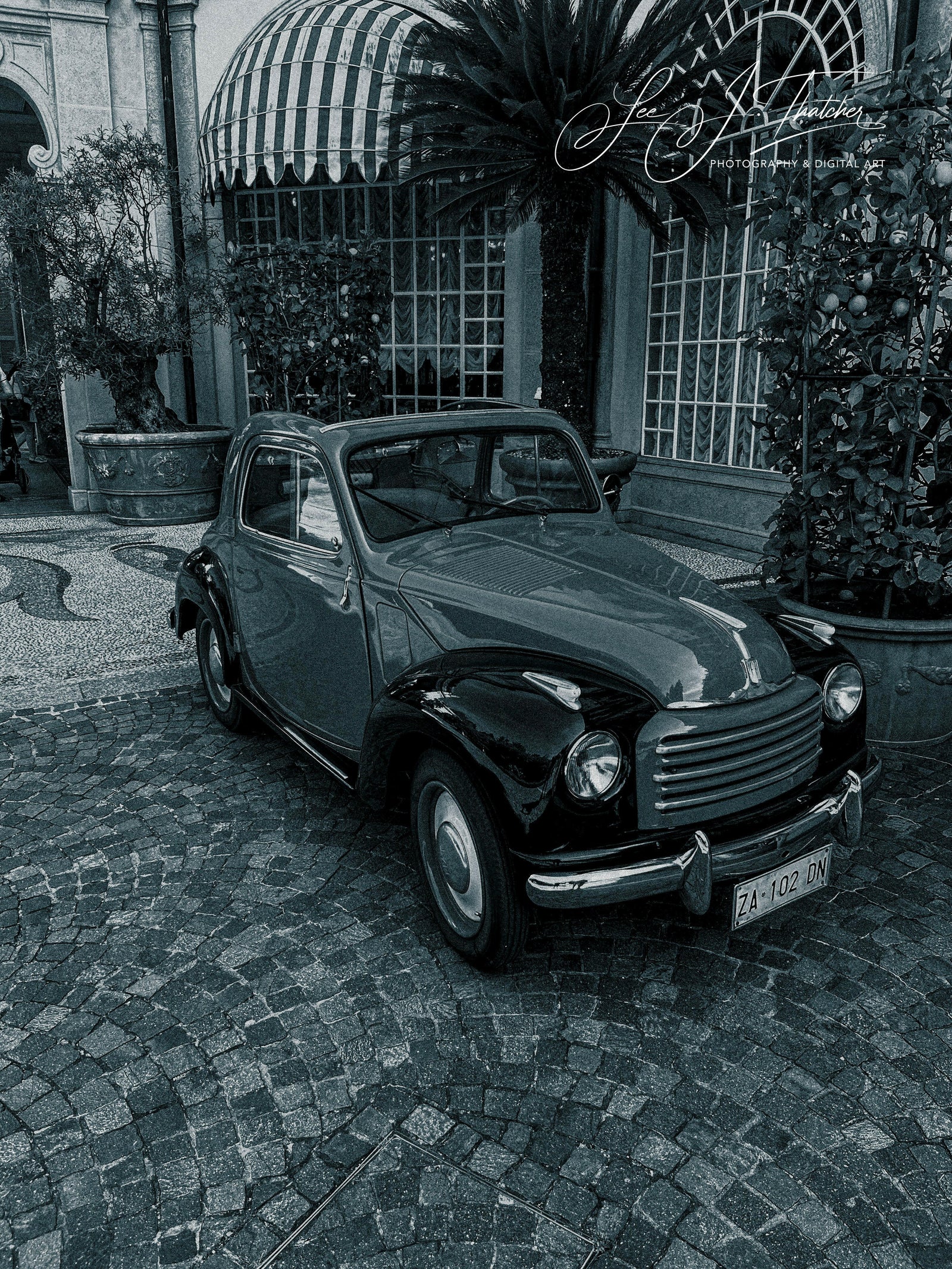 No Standing Zone, Fine Art Photograph, Stresa Italy photos, Vintage car photos, vintage black and white car photos, old car photography, vintage car prints, vintage car art prints, car enthusiast gifts, car enthusiast prints, car photography, LJT photography