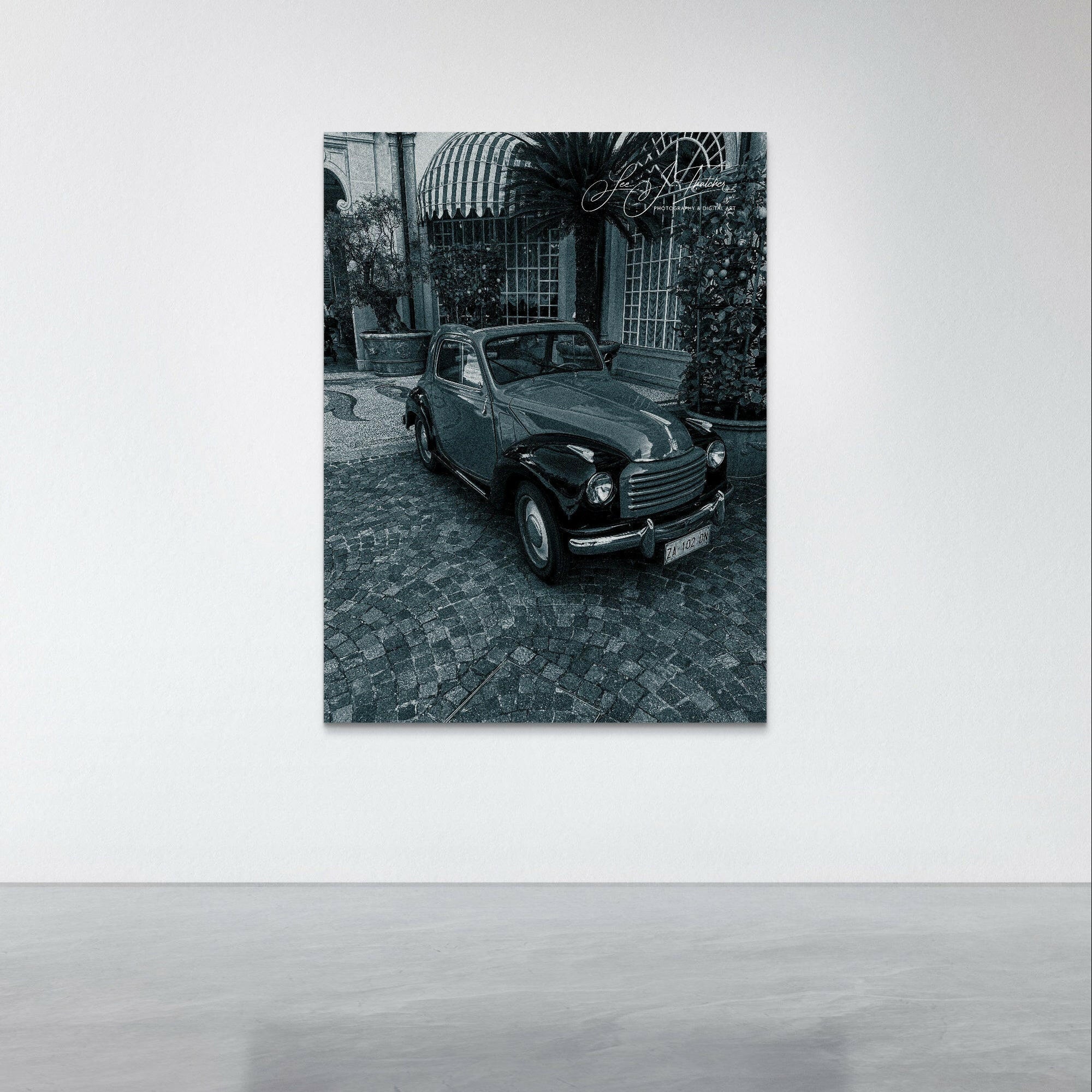No Standing Zone, Fine Art Photograph, Stresa Italy photos, Vintage car photos, vintage black and white car photos, old car photography, vintage car prints, vintage car art prints, car enthusiast gifts, car enthusiast prints, car photography