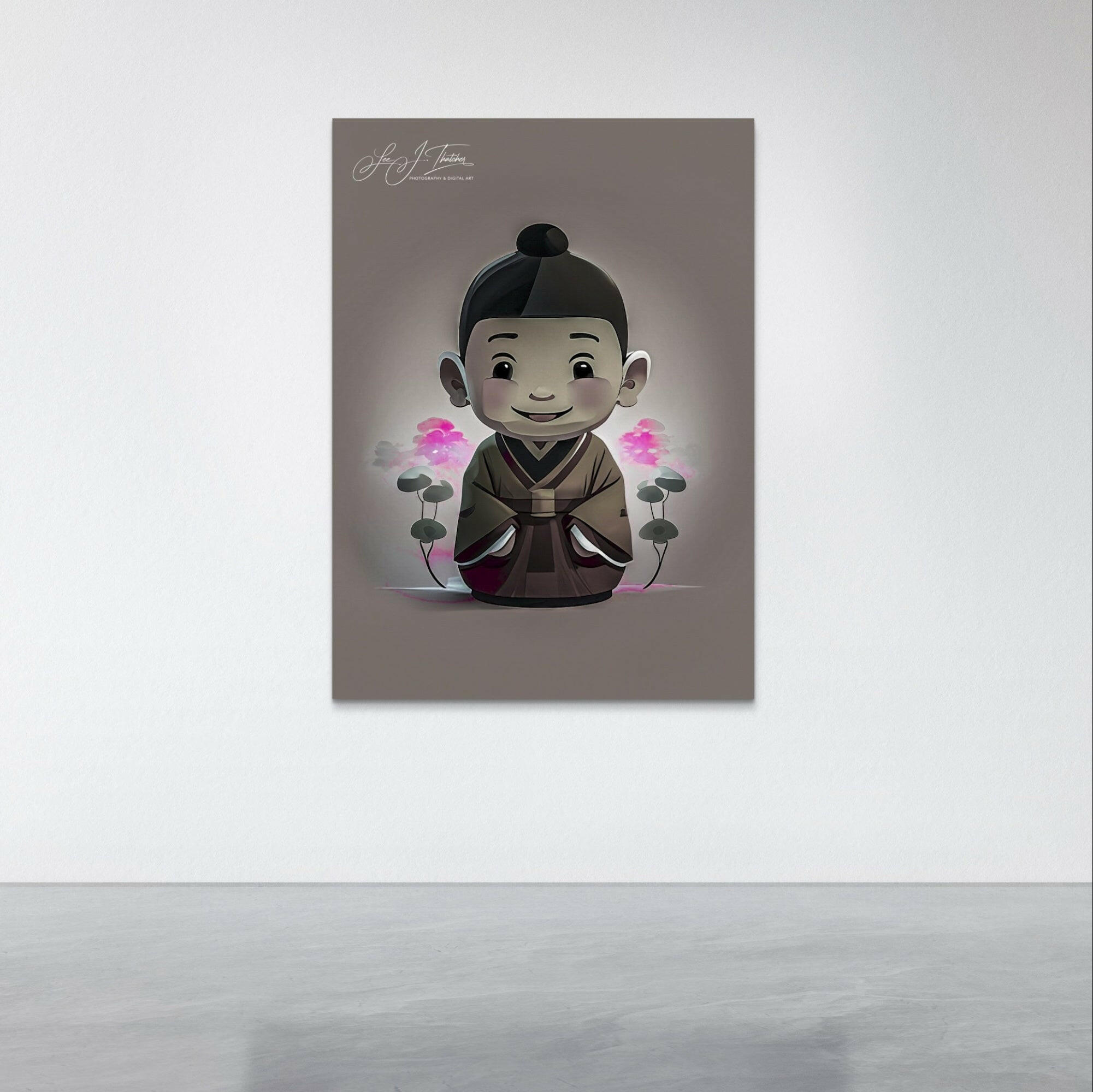One Little Monk, little monk drawing, cute monk art, buddhist monk cartoon, cute little monk art, buddist art, buddist wall art, monk drawing, digital art prints, digital art prints cute, simple wall art, wall decor, home artwork, digital realism art,