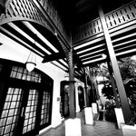Raffled, Fine Architectural Photography, Raffles Hotel Singapore, black and white photography, black and white art prints, Singapore travel photography, Monochrome wall art, Colonial architecture art work, LJT Photography, Australian photographer, Art prints Australia