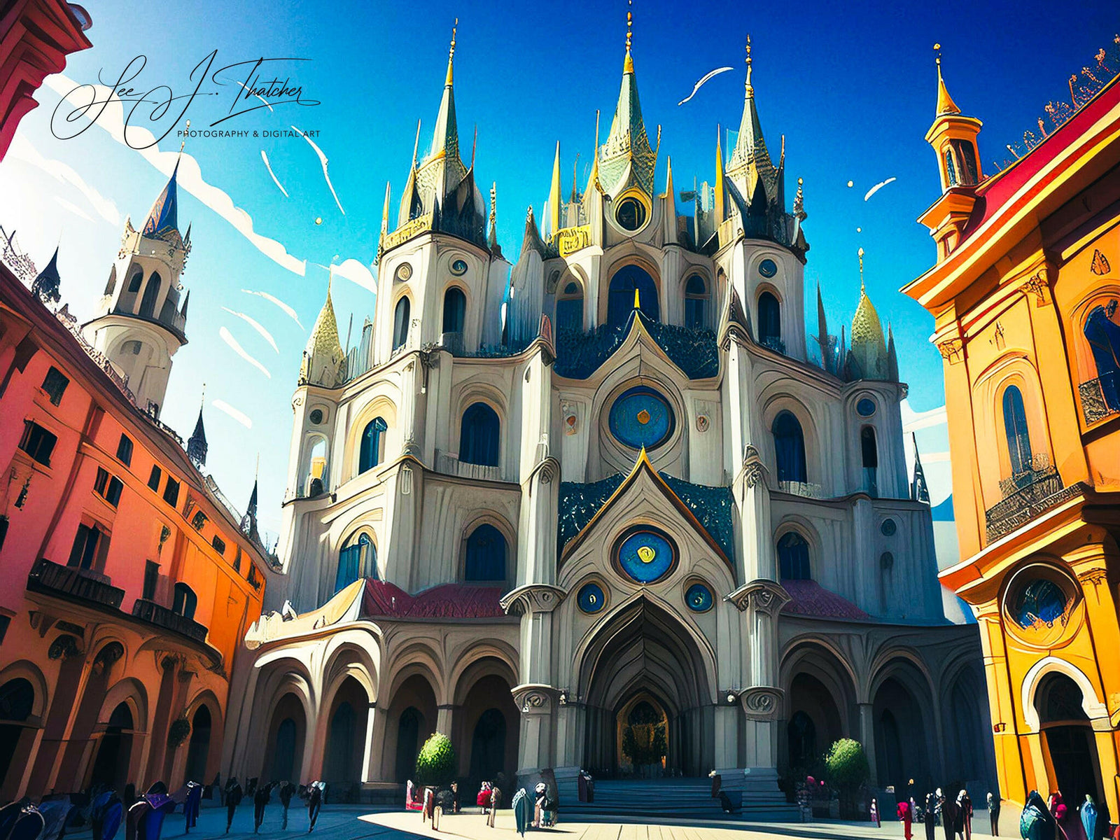 Urban Castle, Milan photography, travel photography, digitally reimagined photography, Duomo Cathedral,  Dramatic digital realism, wall prints, wall decor, fantasy art, castle artwork, gothic cathedral art