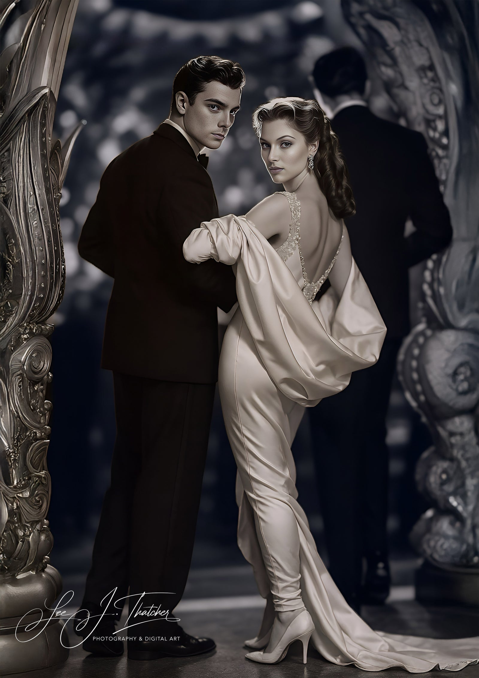 Old Hollywood, Vintage glamour photography, Digital art print, Wall art, elegant couple, red carpet couple, gallery wall art, gallery quality art prints